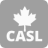 A white maple leaf symbol above the bold capital letters CASL on a black background.