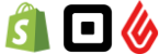 Logos of Shopify (a green shopping bag with a white S) and Lightspeed (a red abstract flame icon), and Square (black transparent box with solid black square inside) appear side by side on a white background.