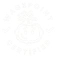 A green circular badge with the text Wagepoint Certified and a smiling cartoon character with a sprout on its head in the center.